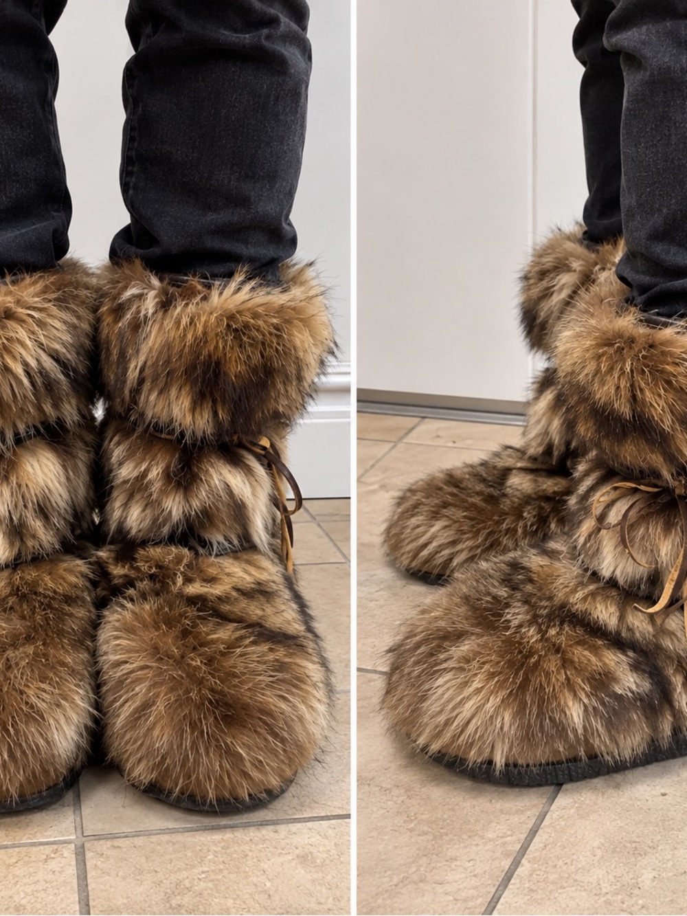 Vintage Genuine coyote Fur Native American Apres-Ski Boots Brown 11.5 12 for men